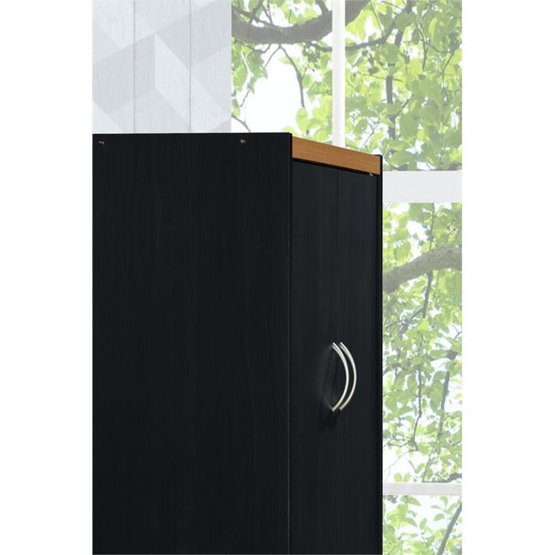 Hodedah 4 Door Kitchen Pantry with 4 Shelves 5 Compartments in Black-Beige Wood