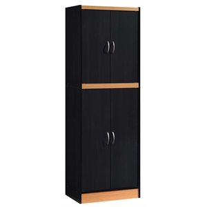 Hodedah 4 Door Kitchen Pantry with 4 Shelves 5 Compartments in Black-Beige Wood
