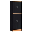 Hodedah 4 Door Kitchen Pantry with 4 Shelves 5 Compartments in Black-Beige Wood