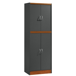 Hodedah 4 Door Wooden Kitchen Pantry 4 Shelves 5 Compartments in Gray Oak Wood