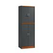 Hodedah 4 Door Wooden Kitchen Pantry 4 Shelves 5 Compartments in Gray Oak Wood