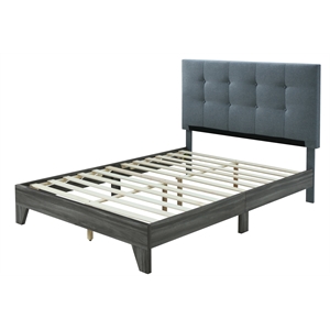 Hodedah Twin Platform Bed with Upholstered Headboard and Wooden Frame in Gray