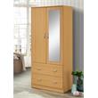 Hodedah 2-Door Armoire with 2-Drawers and Clothing Rod plus Mirror in Beige Wood