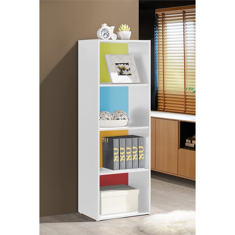 Hodedah Four Shelf Multi-Purpose Wooden Bookcase in Multi-color Finish