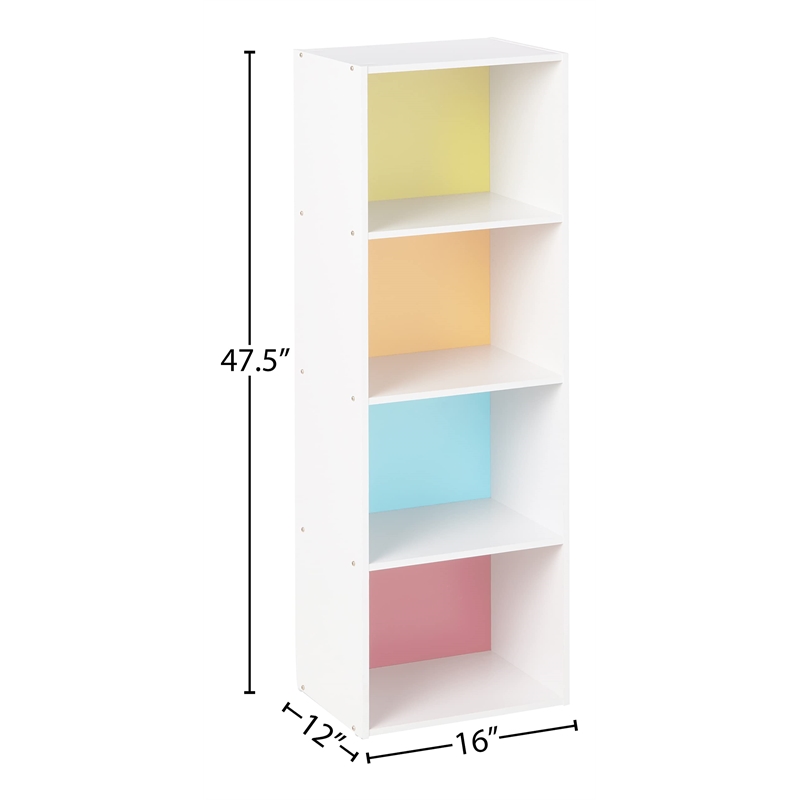 Hodedah Four Shelf Multi-Purpose Wooden Bookcase in Multi-color Finish
