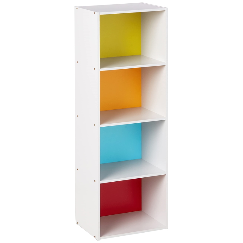 Hodedah Four Shelf Multi-Purpose Wooden Bookcase in Multi-color Finish