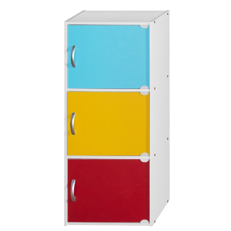 Hodedah 3 Shelf 3 Door Multi-Purpose Wooden Bookcase in Multi-color Finish