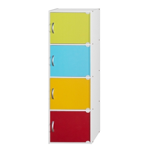 Hodedah 4 Shelf 4 Door Multi-Purpose Wooden Bookcase in Multi-color Finish