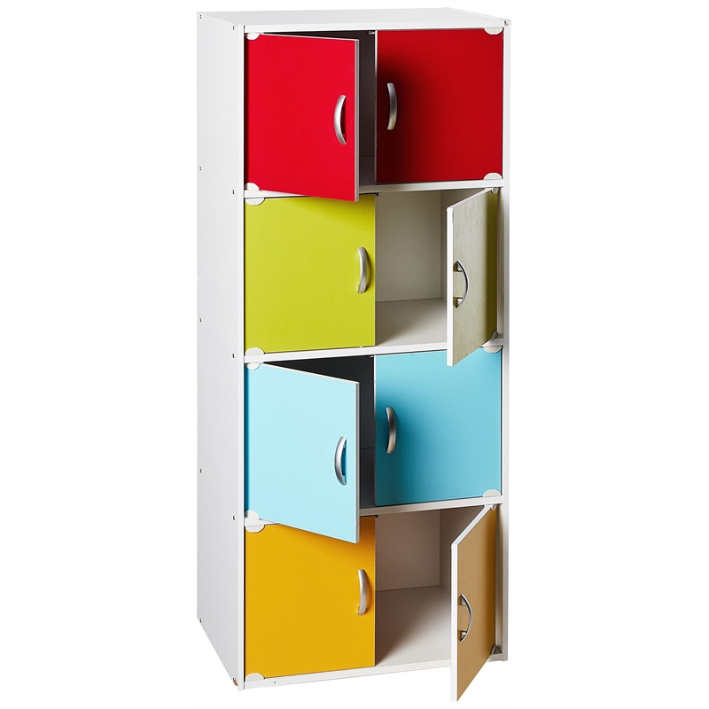 Hodedah 4 Shelf 8 Door Versatil Wooden Bookcase Cabinet in Multi-color Finish