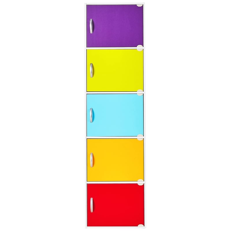 Hodedah 5 Shelf 5 Door Multi-Purpose Wooden Bookcase in Multi-color Finish