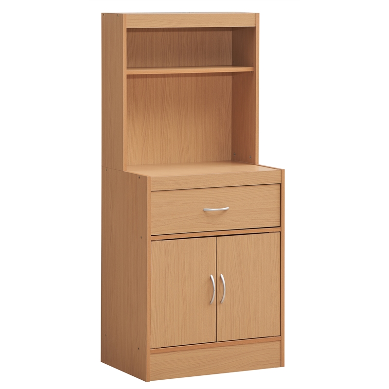 Hodedah 54" Tall Open Shelves 1 Drawer Kitchen in Beige Wood