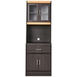 Hodedah Kitchen Cabinet 1 Drawer and Space for Microwave in Black-Beige Wood