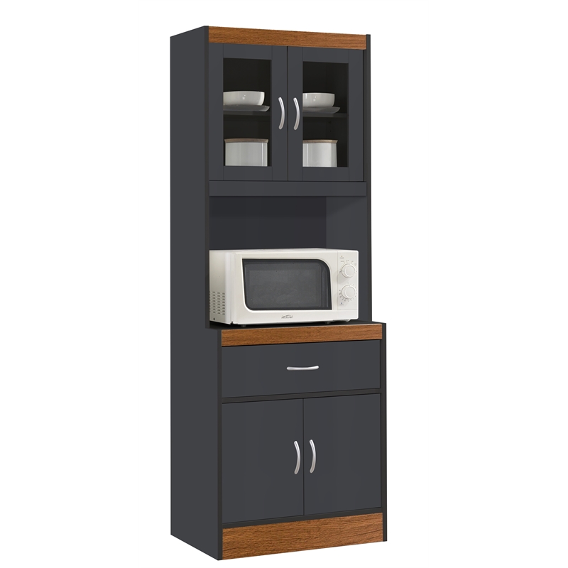 Hodedah Kitchen Cabinet 1 Drawer and Space for Microwave in Gray-Oak Wood