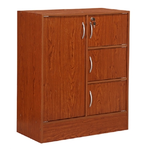 hodedah multipurpose wooden bookcase with 4-doors 3-shelves in cherry