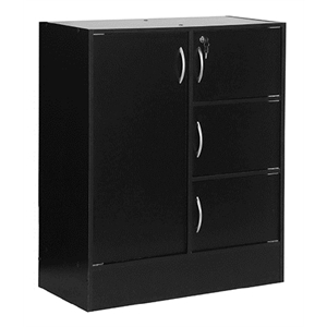 hodedah multipurpose wooden bookcase with 4-doors 3-shelves in black