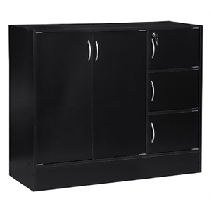 hodedah multipurpose wooden bookcase with 5-doors 3-shelves in black