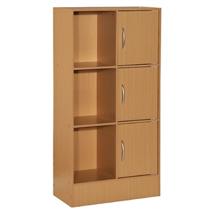 hodedah multipurpose wooden bookcase with 3-doors 6-shelves in beige