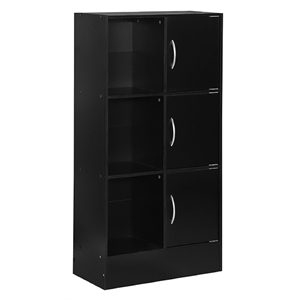 hodedah multipurpose wooden bookcase with 3-doors 6-shelves in black
