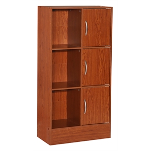 hodedah multipurpose wooden bookcase with 3-doors 6-shelves in cherry