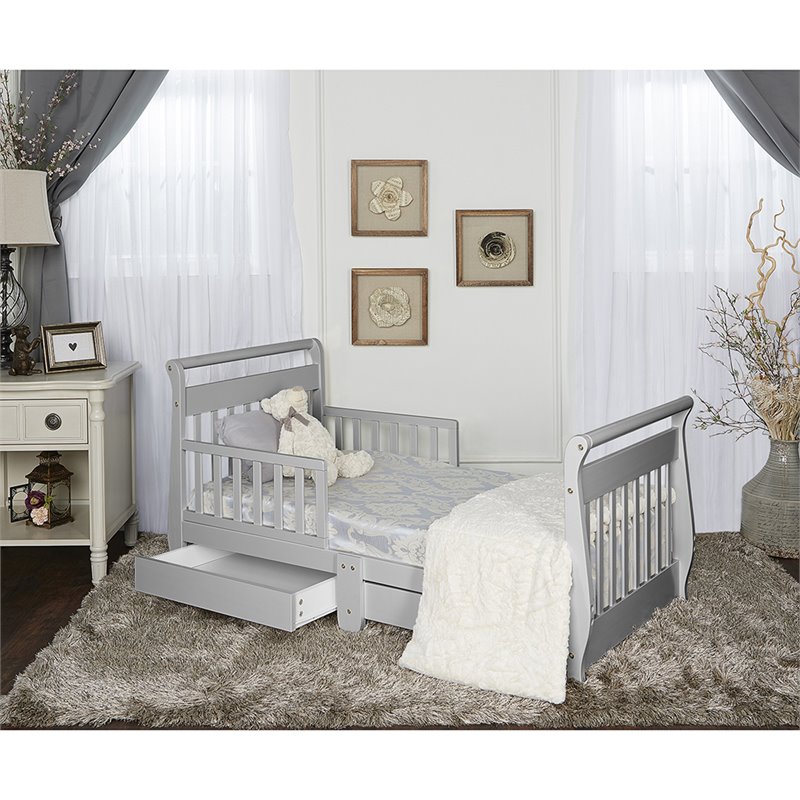 Dream On Me Sleigh Storage Toddler Bed In Pebble Grey 643 Pg