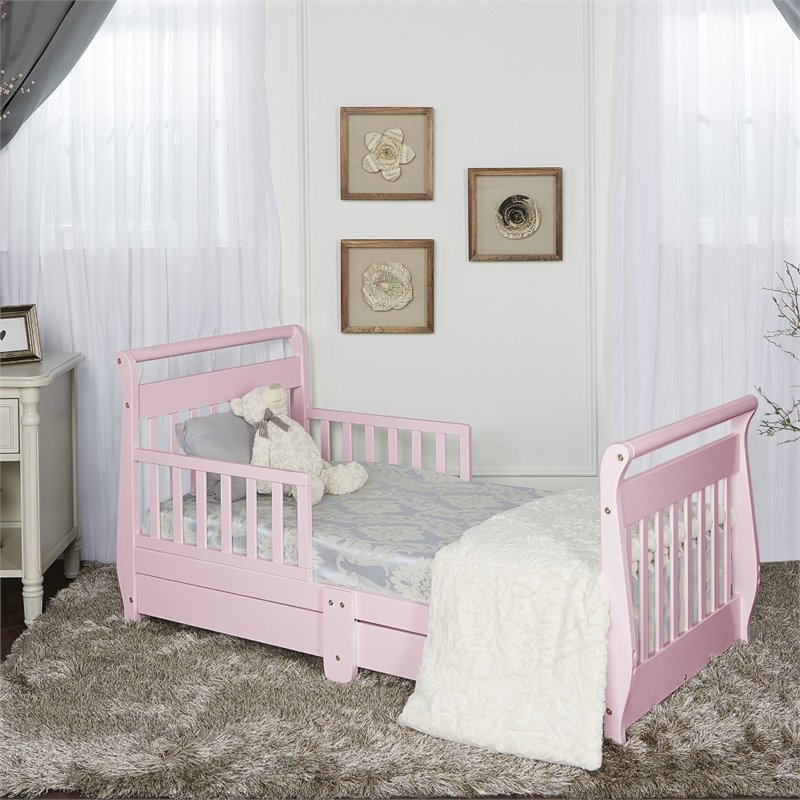 Dream On Me Sleigh Storage Toddler Bed in Pink ...