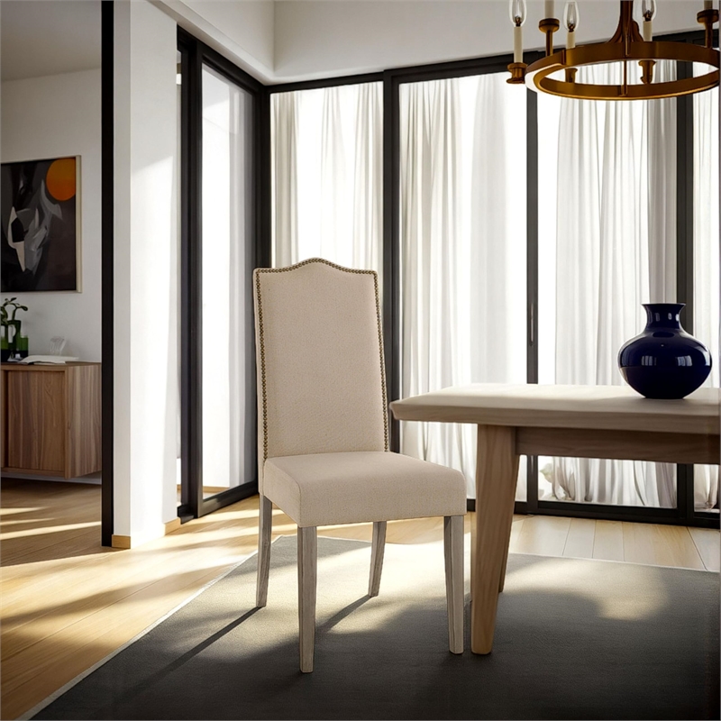 Carolina Classics Romero Nail head Parson Chair Weathered Gray with Linen