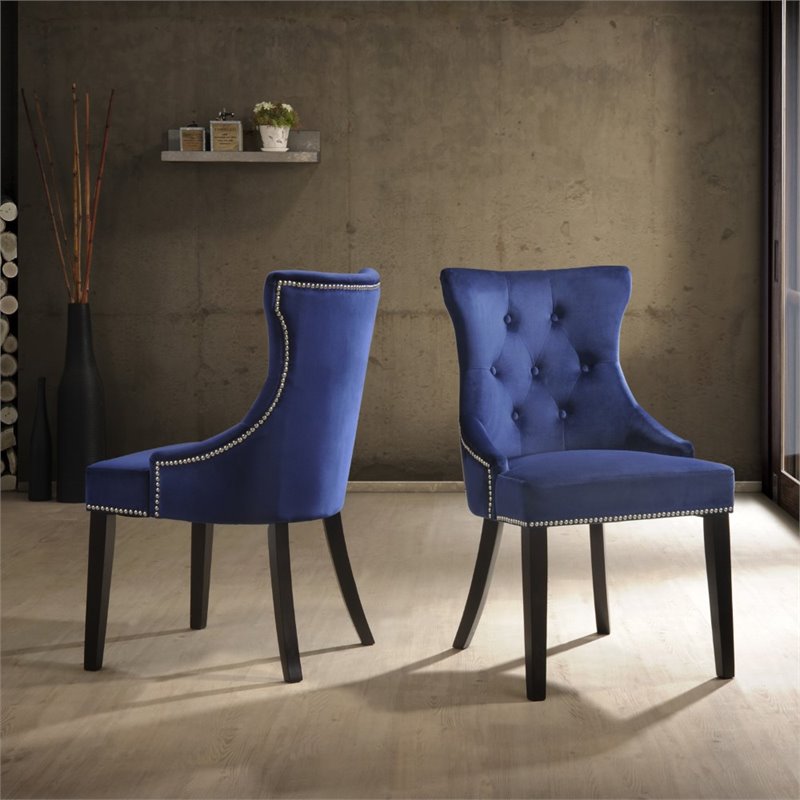 Carolina Classics Julia Tufted Back Upholstered Dining Chair Espresso/Navy (2)
