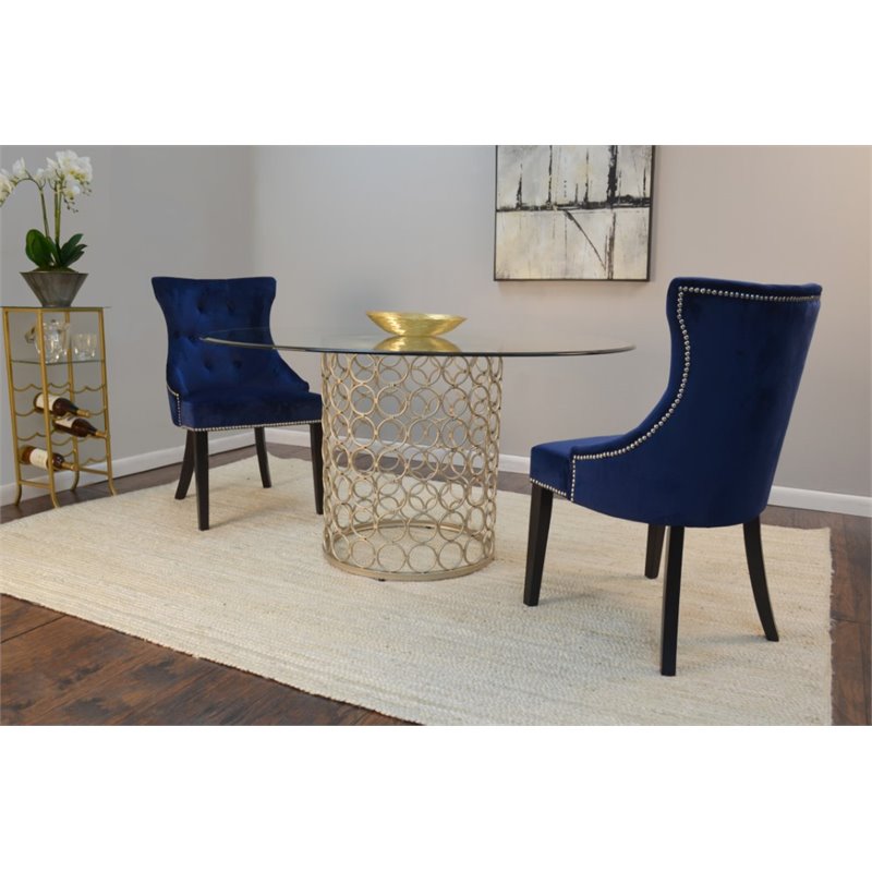 Carolina Classics Julia Tufted Back Upholstered Dining Chair Espresso/Navy (2)