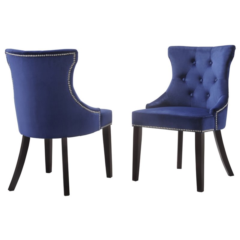Carolina Classics Julia Tufted Back Upholstered Dining Chair Espresso/Navy (2)