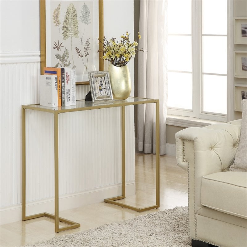 Carolina Classics Monaco Tempered Glass Top Console Table in Gold