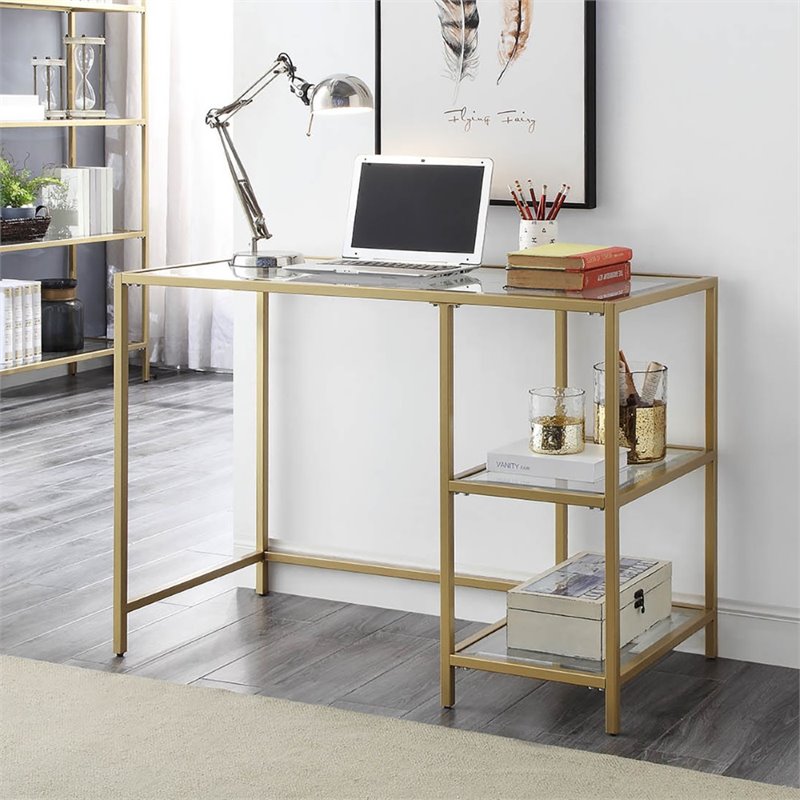 Carolina Classics Marcello Glass Top Desk with Shelves Gold