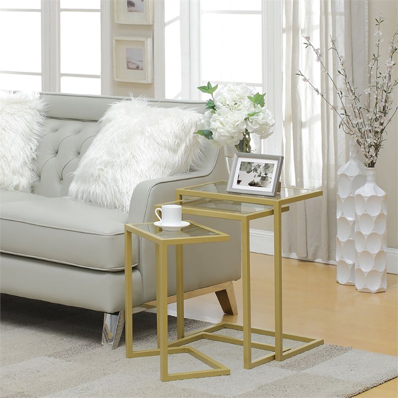 Carolina Classics Addison Tempered Glass Top Nesting Table Set in Gold