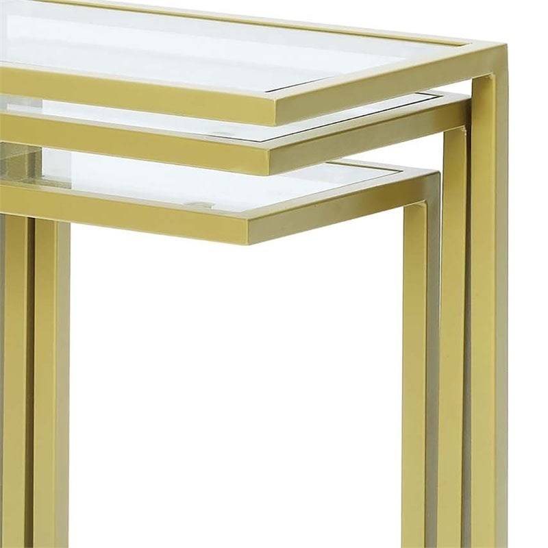 Carolina Classics Addison Tempered Glass Top Nesting Table Set in Gold