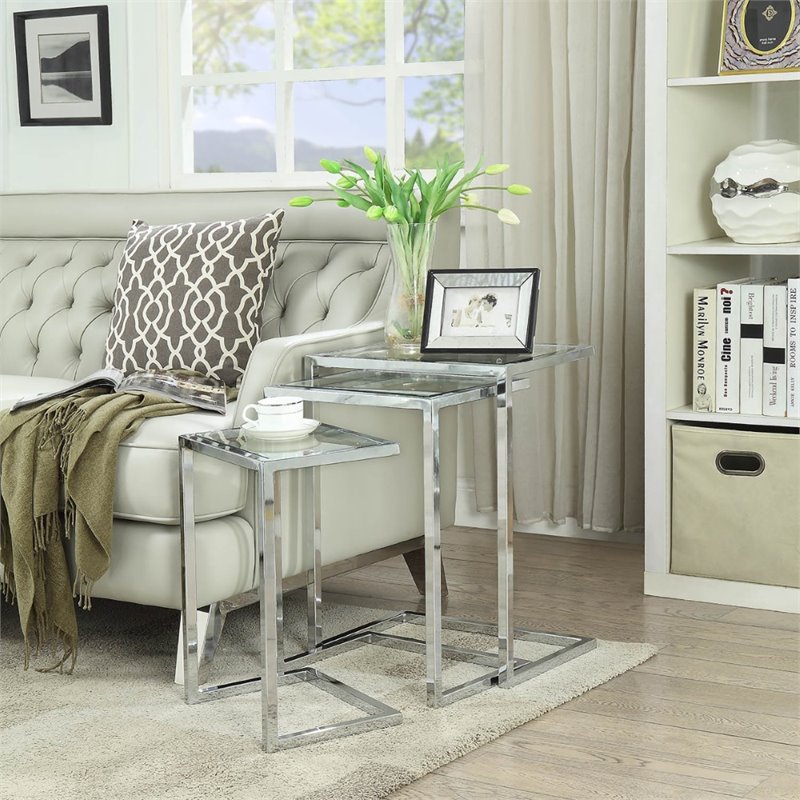 Carolina Classics Addison Powder Coated Metal Frame Nesting Table Set in Chrome
