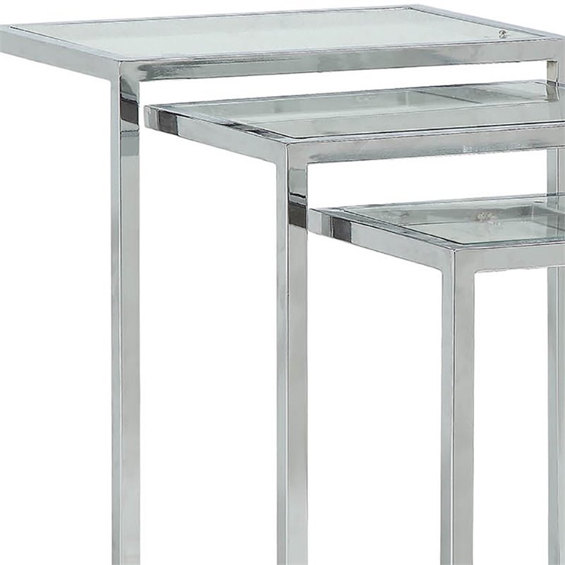 Carolina Classics Addison Powder Coated Metal Frame Nesting Table Set in Chrome