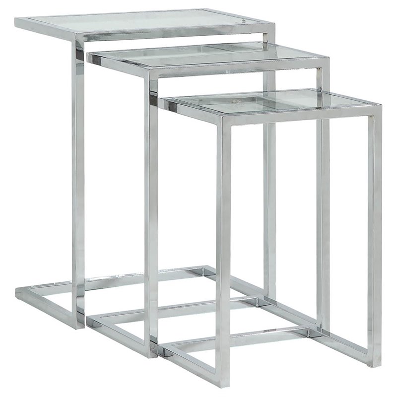 Carolina Classics Addison Powder Coated Metal Frame Nesting Table Set in Chrome