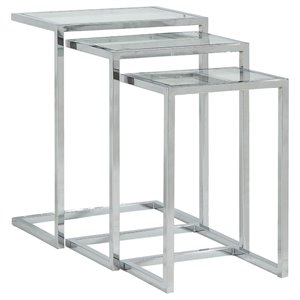 Carolina Classics Addison Powder Coated Metal Frame Nesting Table Set in Chrome