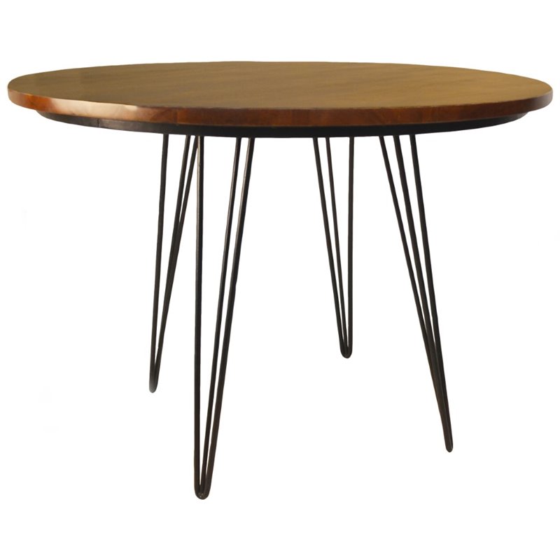 Griffith 42 Inch Round Bent Iron Leg Dining Table Elm Black