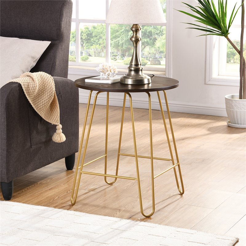 Carolina Classics Ethan 20 In Round Side Table in Elm and Gold