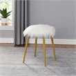 Carolina Classics Madison Faux Fur and Metal Ottoman in White Fur and Gold