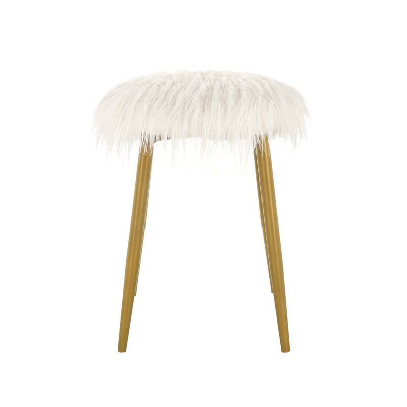Carolina Classics Madison Faux Fur and Metal Ottoman in White Fur and Gold