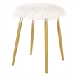 Carolina Classics Madison Faux Fur and Metal Ottoman in White Fur and Gold