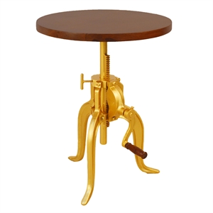 Carolina Classics Regan Adjustable Crank Wood Accent Table in Elm and Gold