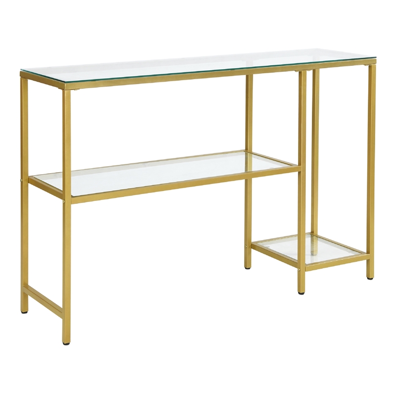 Carolina Classics Rayna Glass Console Table with Shelves in Gold