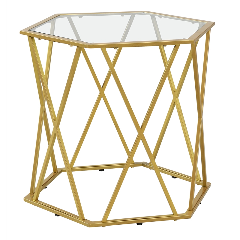 Carolina Classics Lennon Hexagonal Glass Top Accent Table in Gold Cymax Business