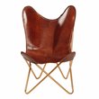 Carolina Classics Monroe Leather Butterfly Chair in Brown and Gold