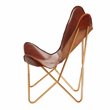 Carolina Classics Monroe Leather Butterfly Chair in Brown and Gold