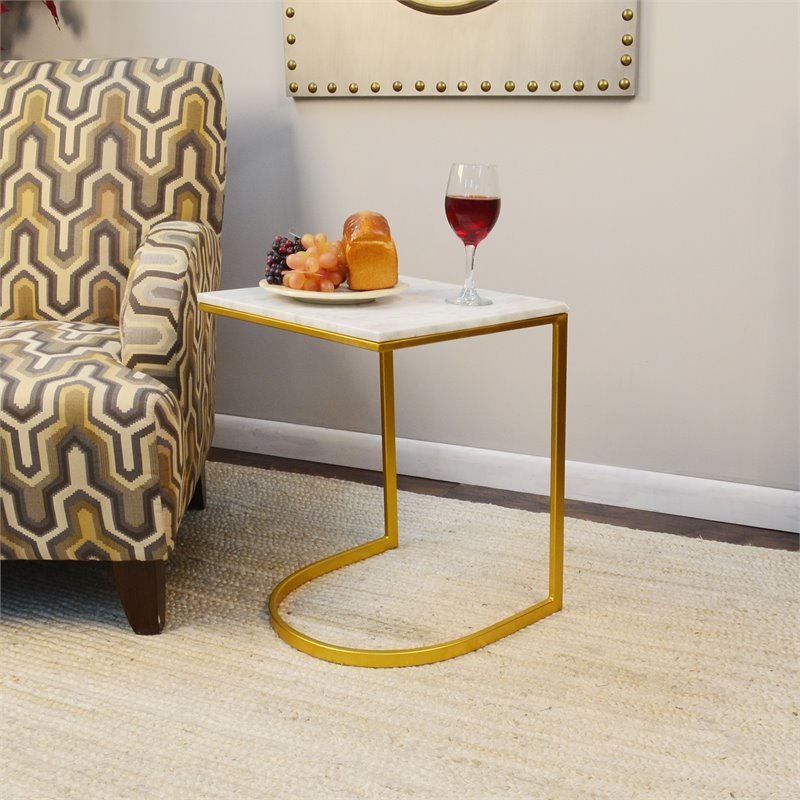 Carolina Classics Lorelie Marble Accent Table in White and Gold
