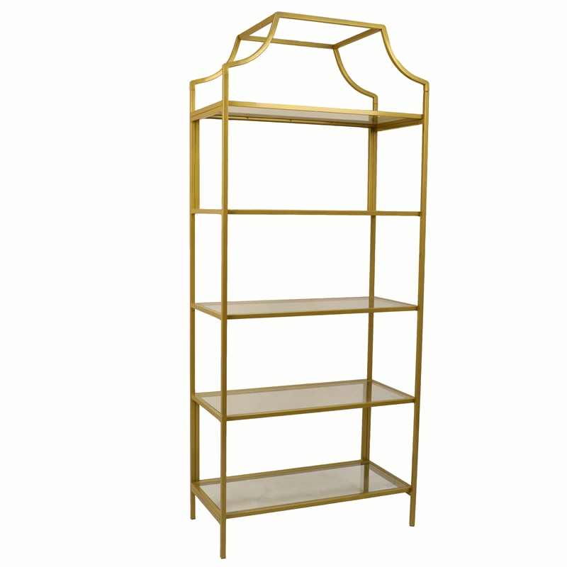 Carolina Classics Palmer Glass 5 Tier Glass Shelf Bookcase in Gold Cymax Business