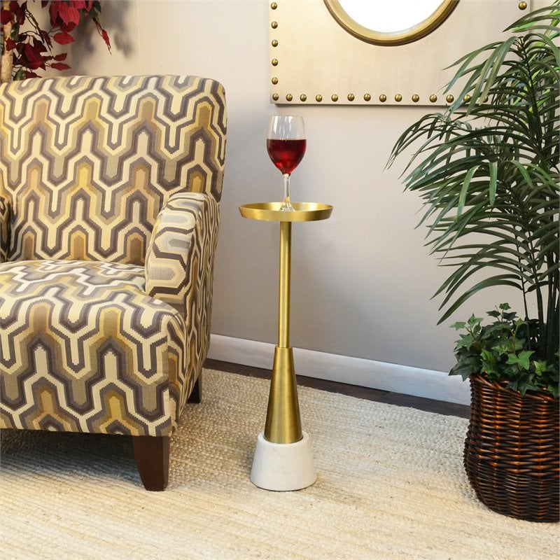 Carolina Classics Barclay Marble and Metal Small Drink Table in Gold